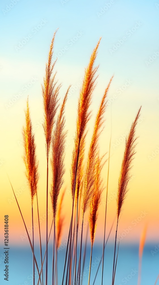 Golden Grass at Sunset Over Water Golden Grass at Sunset Over Water