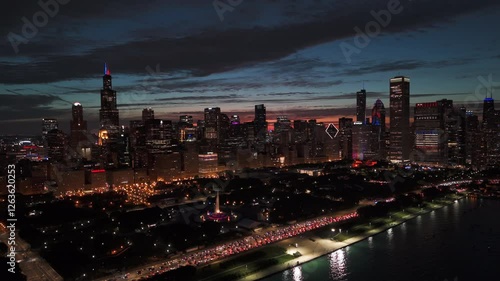 Wallpaper Mural Shot of Chicago downtown skyline at sunset or sunrise time. View from the lake. Aerial view Torontodigital.ca