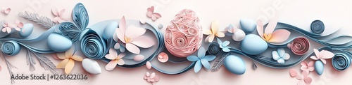 Easter Vector illustration in Denim Blue and Soft Pink with Paper Quilling Details and Warmth of Togetherness concept using texture overlays and visual hierarchy