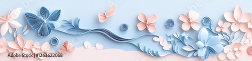 Easter Vector illustration in Denim Blue and Soft Pink with Paper Quilling Details and Warmth of Togetherness concept using texture overlays and visual hierarchy