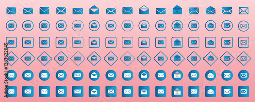 Email address icon set. Open and close newsletter envelope vector symbol. Envelope illustration. Mail icon vector for web. Post message letter sign. Mailbox or inbox Ui button.
