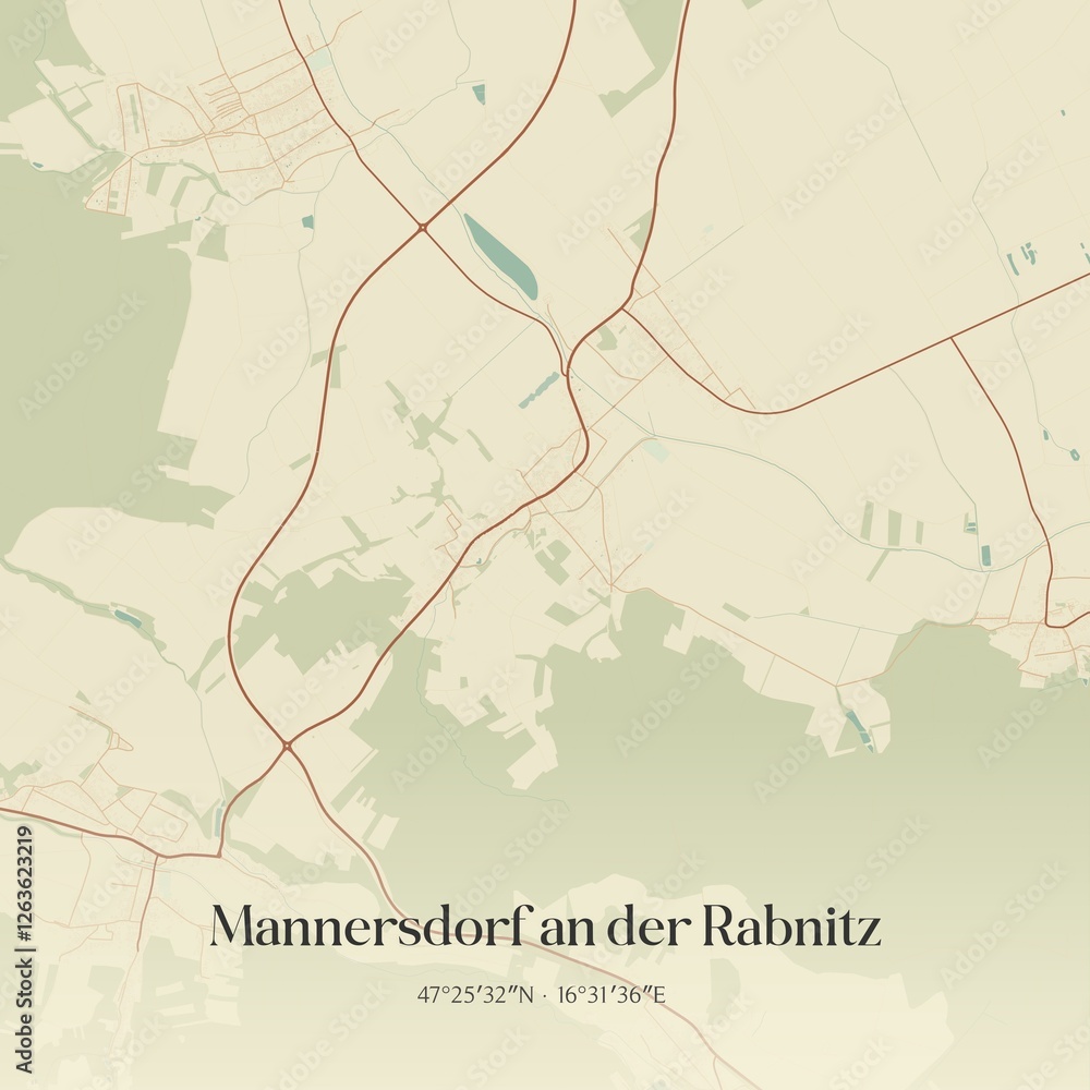 Fototapeta premium Vintage map of Mannersdorf an der Rabnitz, Austria.