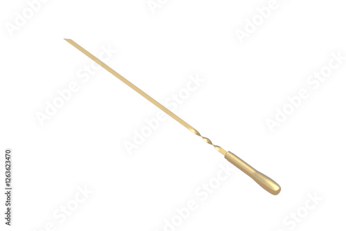 Golden skewer isolated on white background. 3d render
