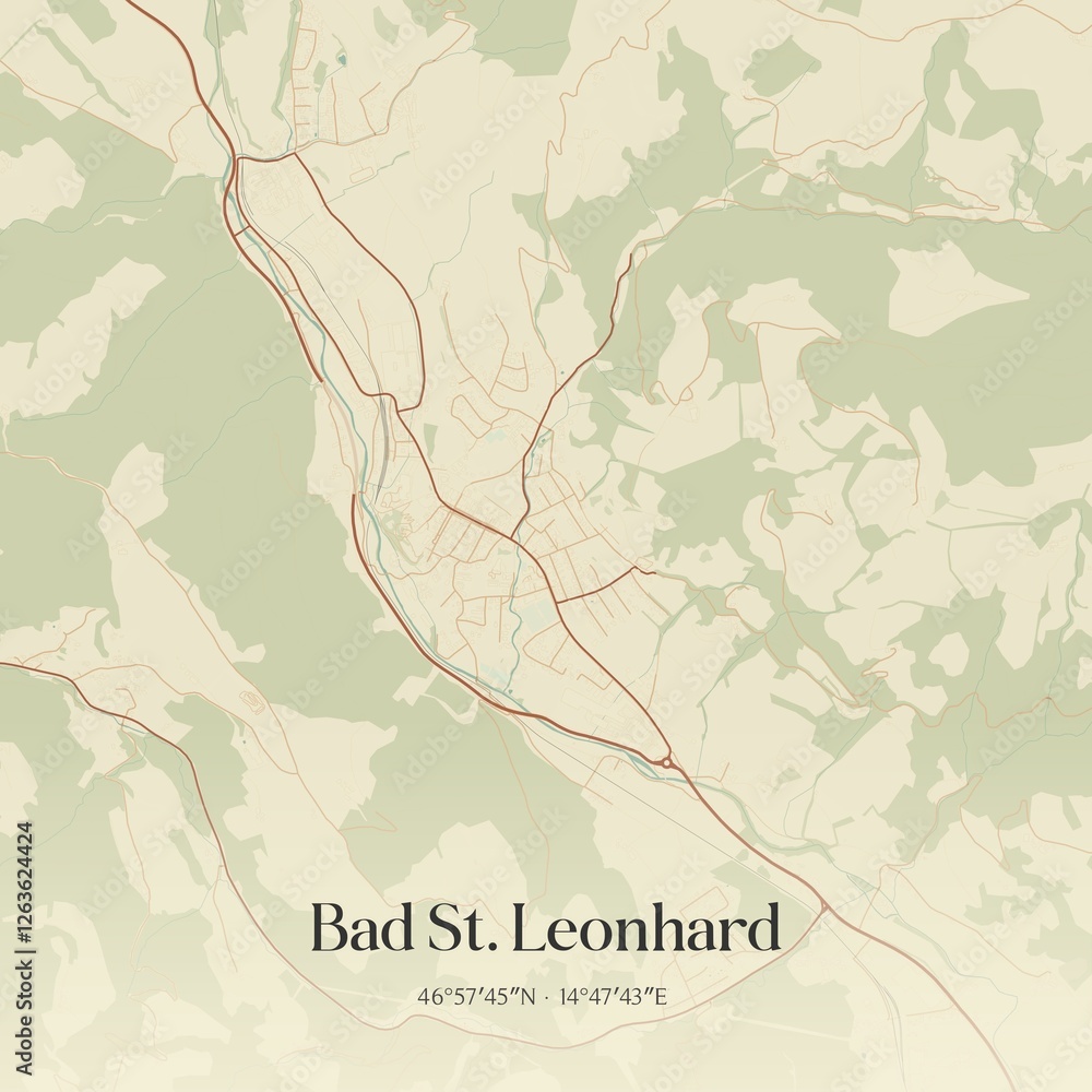 Fototapeta premium Vintage map of Bad St. Leonhard, Austria.