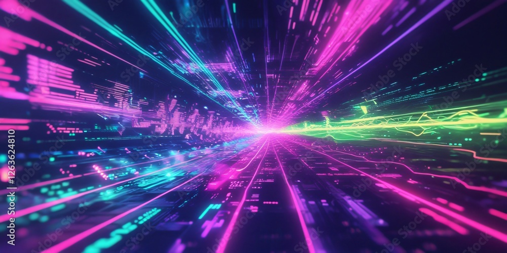 Obraz premium Neon Data Stream: Futuristic Technology and Digital Flow