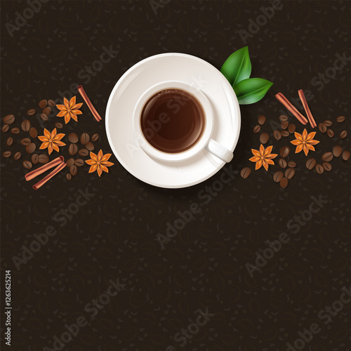 Fragrant coffee in a cup. Spices. Coffee shop, breakfast, pleasure, food, relaxation. Eps 10