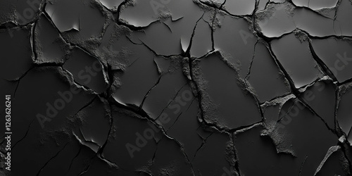 Cracked black wall texture showcasing intricate patterns and depth of the plaster surface photo