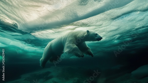 Polar Bear Swimming Among Melting Icebergs