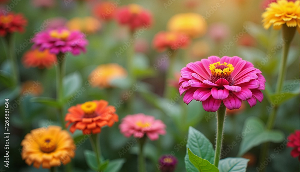 Zinnia blossoms in a colorful allotment garden Zinnia blossoms in a colorful allotment garden
