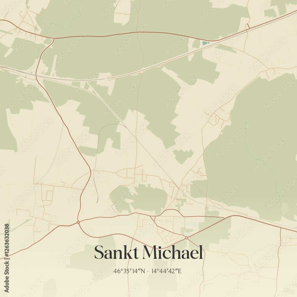 Fototapeta premium Vintage map of Sankt Michael, Austria.