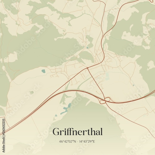 Vintage map of Griffnerthal, Austria. photo