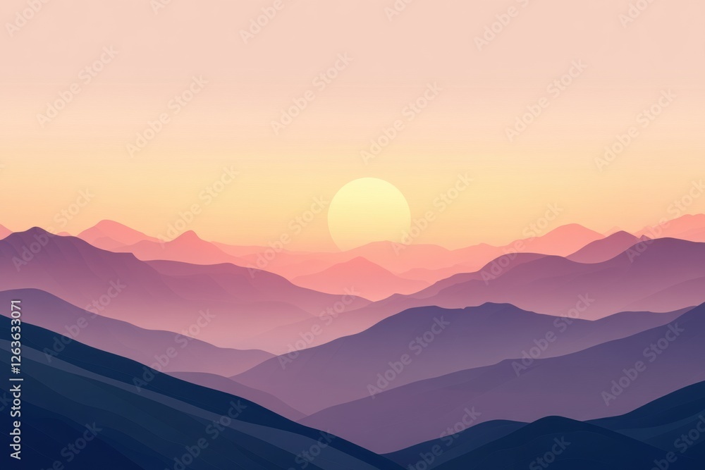 Fototapeta premium Breathtaking sunset over layered mountains showcasing serene colors and natural beauty in an expansive landscape. Generative AI
