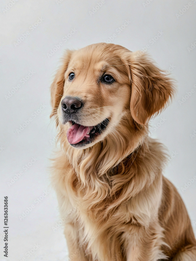 Adorable golden retriever puppy with its tongue out against a white background. Adorable golden retriever puppy with its tongue out against a white background.