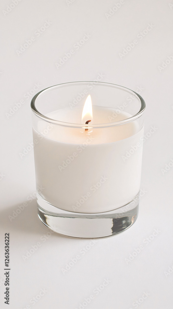 Minimalist Glass Candle with a Burning Flame on a Clean White Background, Creating a Warm and Relaxing Ambiance for Home Decor and Meditation Minimalist Glass Candle with a Burning Flame on a Clean White Background, Creating a Warm and Relaxing Ambiance for Home Decor and Meditation