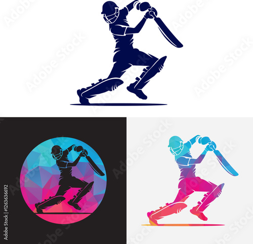 Cricket player with cover drive logo design icon vector illustration.