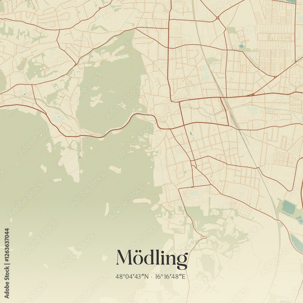 Fototapeta premium Vintage map of Mödling, Austria.