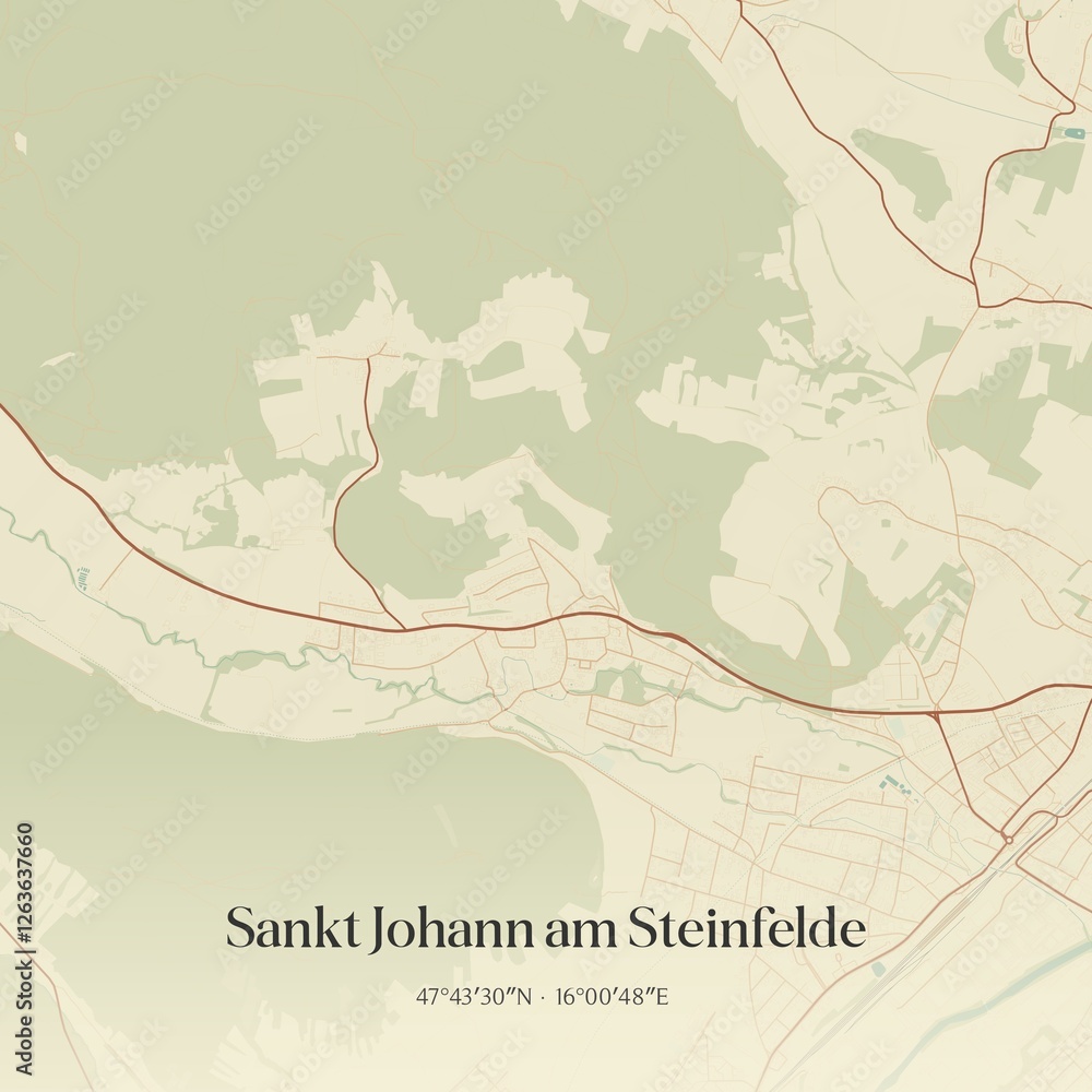 Obraz premium Vintage map of Sankt Johann am Steinfelde, Austria.