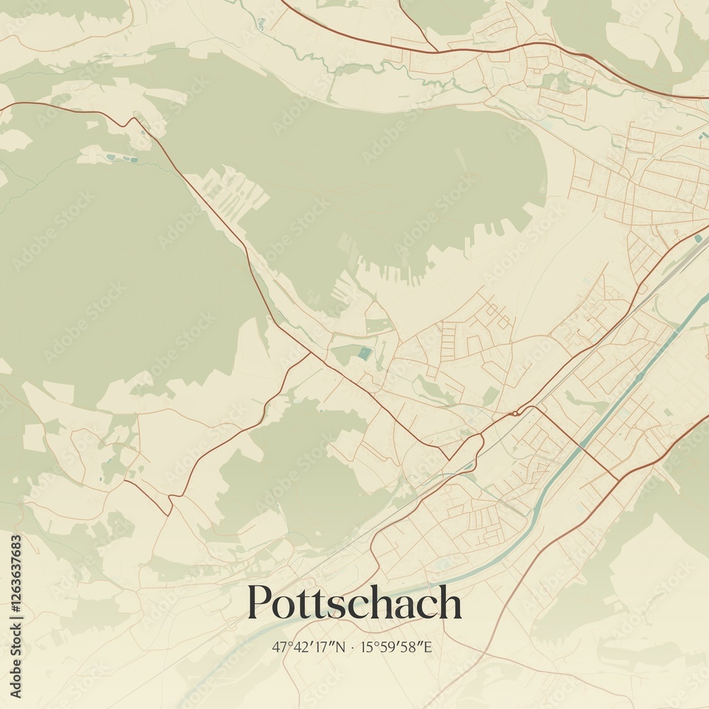 Fototapeta premium Vintage map of Pottschach, Austria.