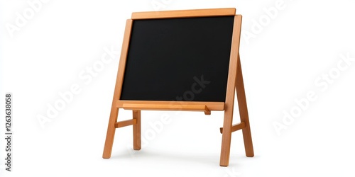 A polished, light-wooden frame cradles a sleek blackboard; its darkened upper half adds a striking contrast against the smooth texture of the lower part photo