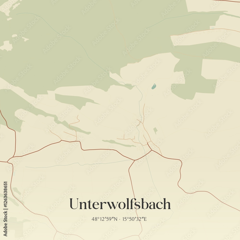 Fototapeta premium Vintage map of Unterwolfsbach, Austria.