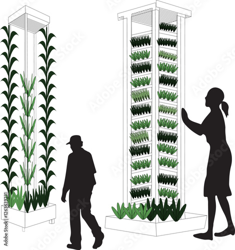 A hydroponics farming vector design is a digital illustration representing the concept of soilless plant cultivation using nutrient-rich water solutions.