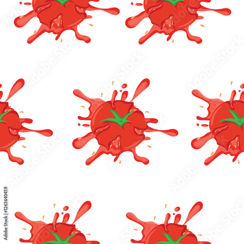 seamless pattern with crushed tomato and blob of tomato sauce on a white background