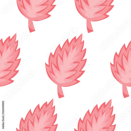 seamless spring pattern with ragged leaves in bright pink color on white background, for wrapping or textile photo