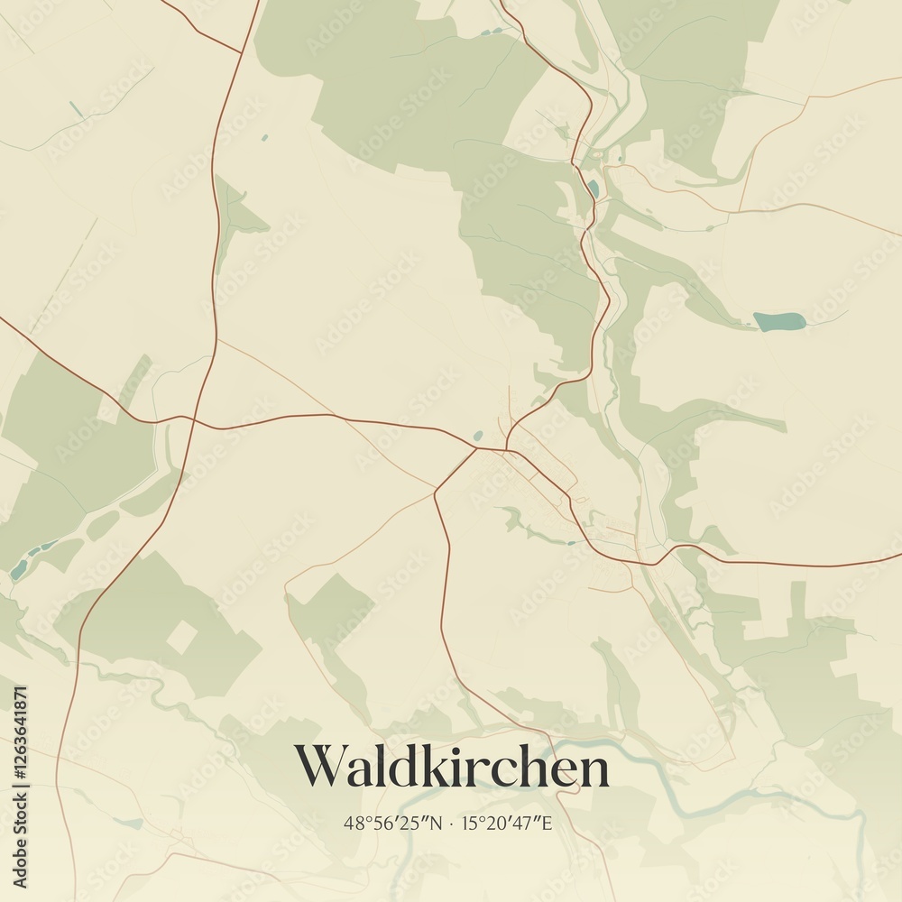 Fototapeta premium Vintage map of Waldkirchen, Austria.