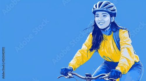 Woman Riding a Bicycle Pop art aesthetics illustration.