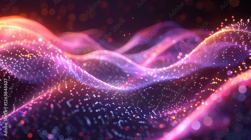 Flowing particle wave, abstract tech design, hi-tech big data background for business cards, banners, and brochures Flowing particle wave, abstract tech design, hi-tech big data background for business cards, banners, and brochures