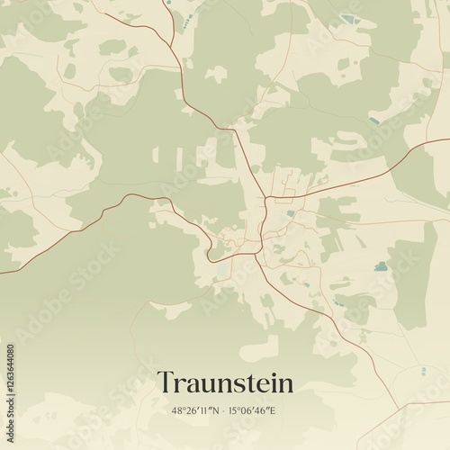 Vintage map of Traunstein, Austria.