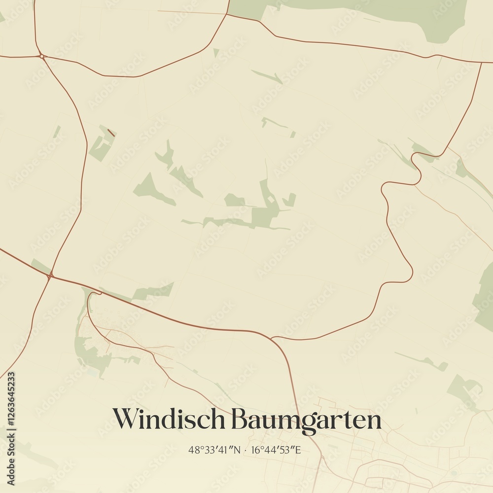 Fototapeta premium Vintage map of Windisch Baumgarten, Austria.