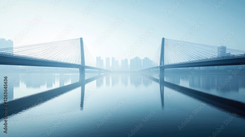 Obraz premium Bridge with city financial downtown skyline panorama at daytime over the river. Concept of data protection, regulation, and privacy for all individuals