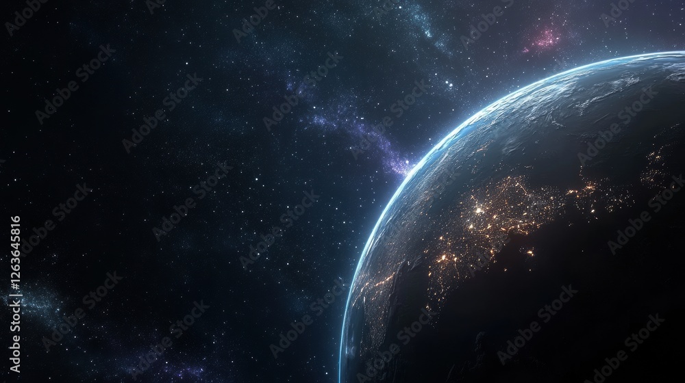 Naklejka premium Earth's Surface Glowing in the Darkness of Space Ultr