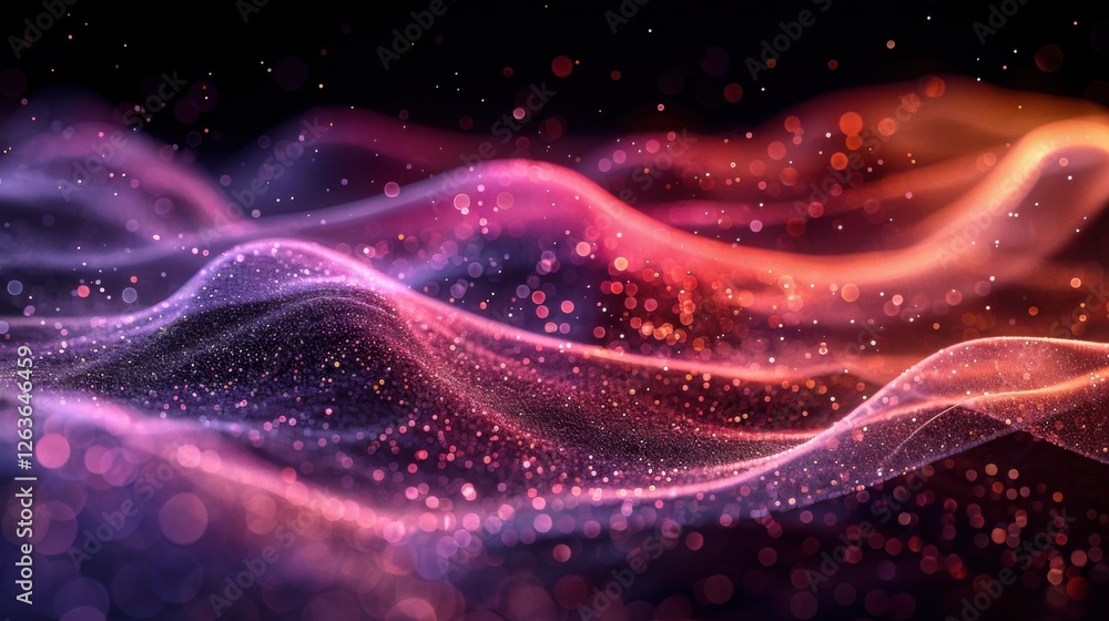 Fototapeta premium Flowing particle wave, abstract tech design, hi-tech big data background for business cards, banners, and brochures