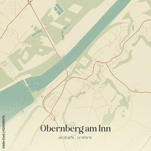 Vintage map of Obernberg am Inn, Austria. photo