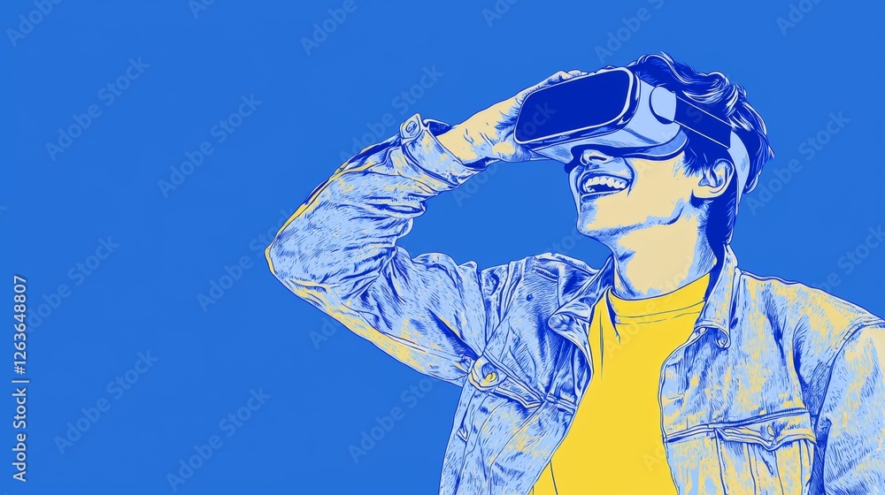 Man Playing Virtual Reality Game Pop art aesthetics illustration.