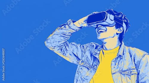 Obraz na płótnie Man Playing Virtual Reality Game Pop art aesthetics illustration. w salonie