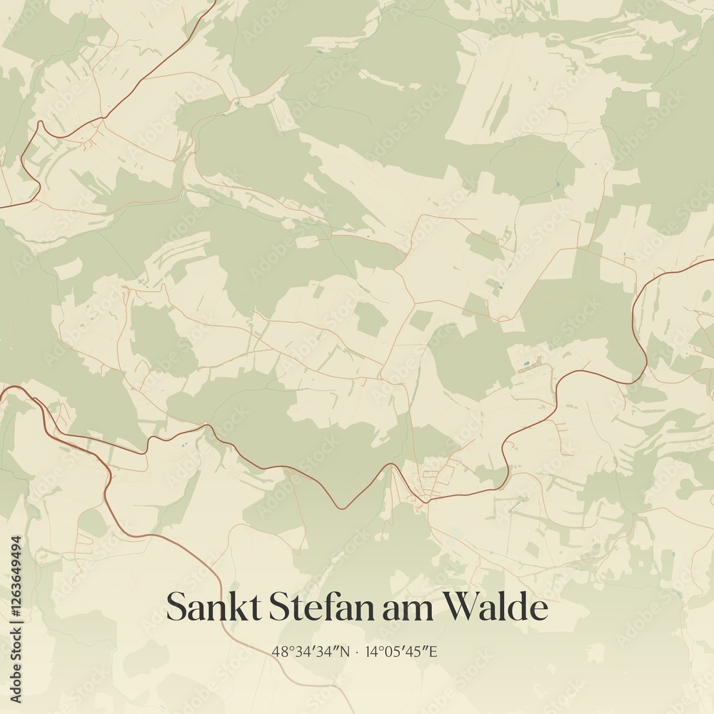 Obraz premium Vintage map of Sankt Stefan am Walde, Austria.