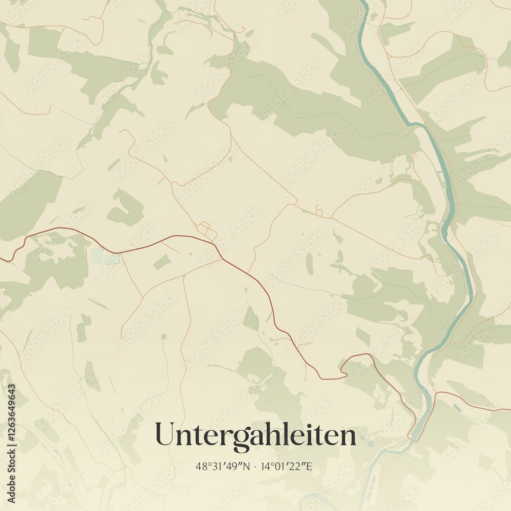 Fototapeta premium Vintage map of Untergahleiten, Austria.