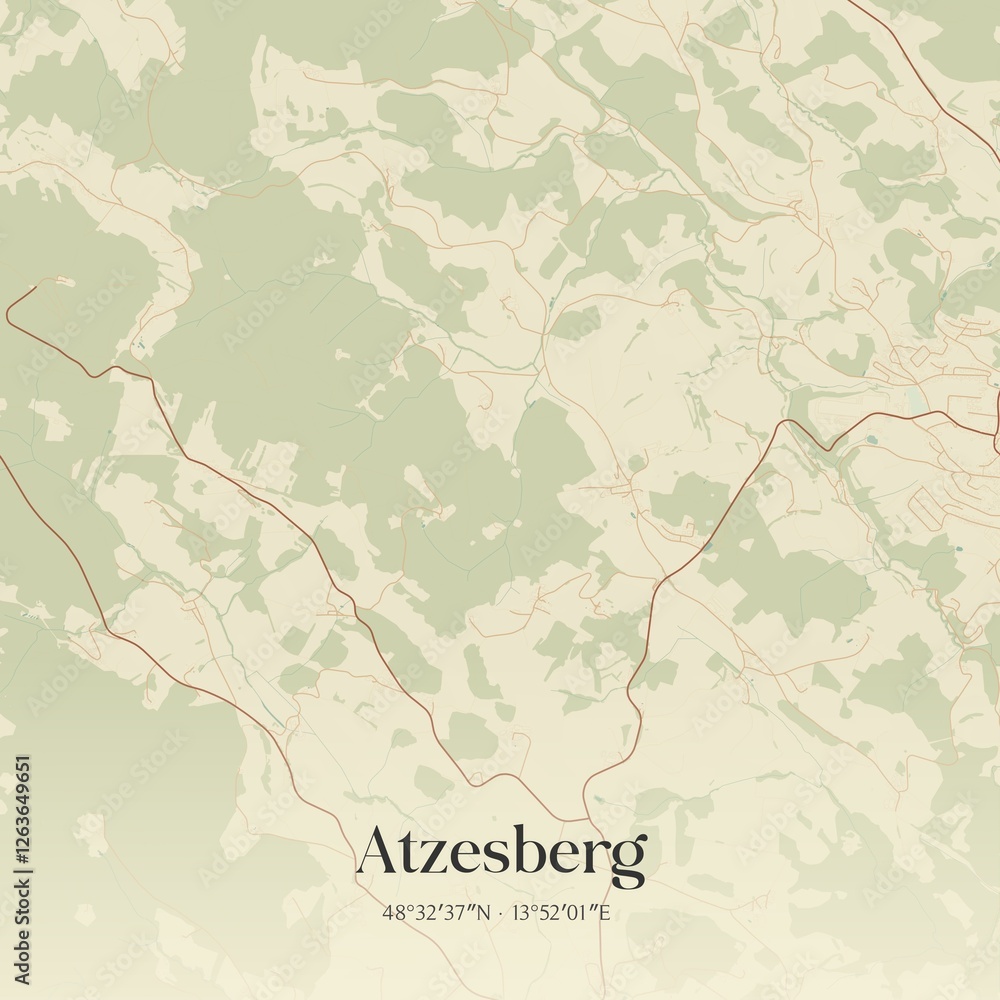 Fototapeta premium Vintage map of Atzesberg, Austria.