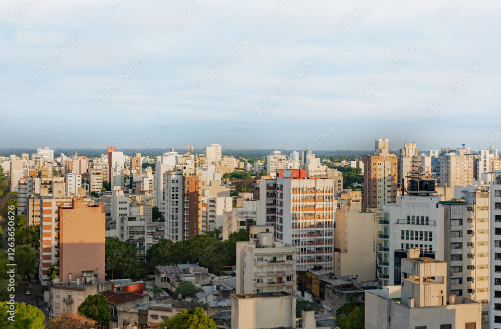 Fototapeta premium Panoramic view of the city center of La Plata, capital of Buenos Aires province, a planned city known for its distinctive diagonal avenues and archiitecture in Argentina.