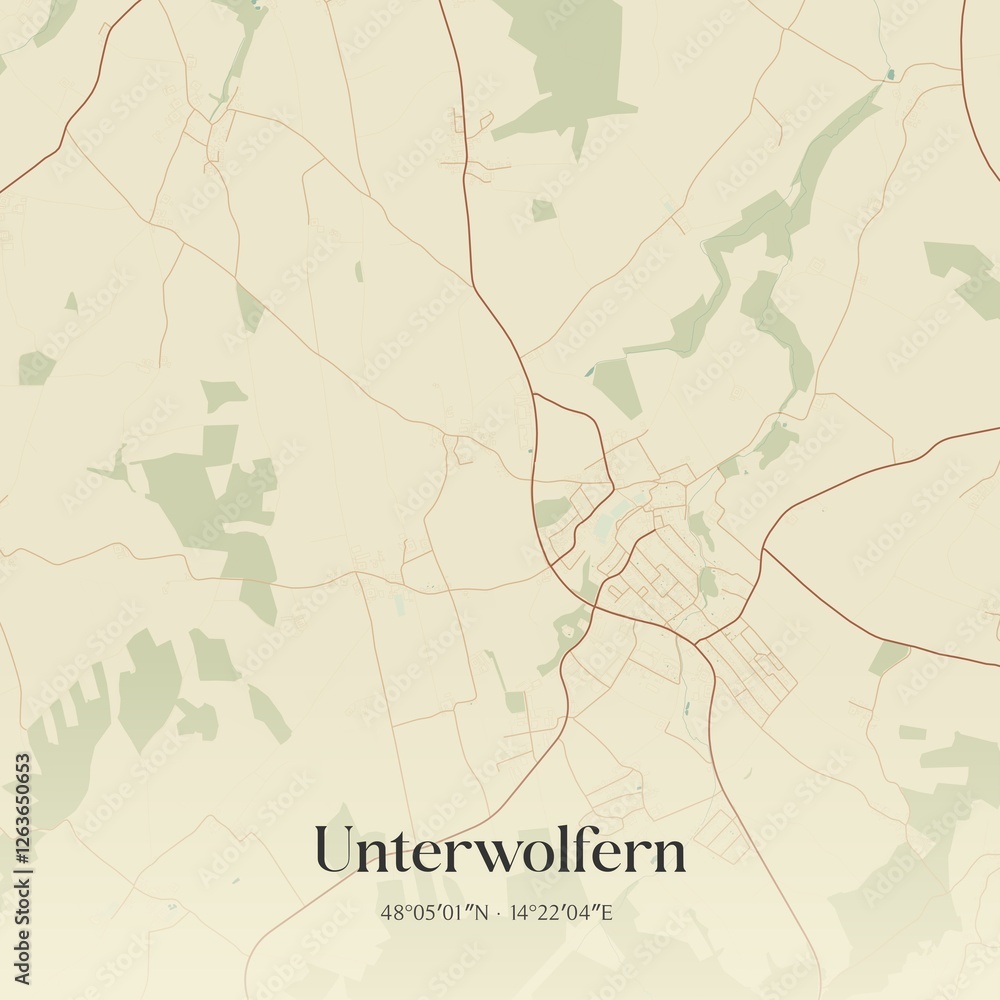 Vintage map of Unterwolfern, Austria.