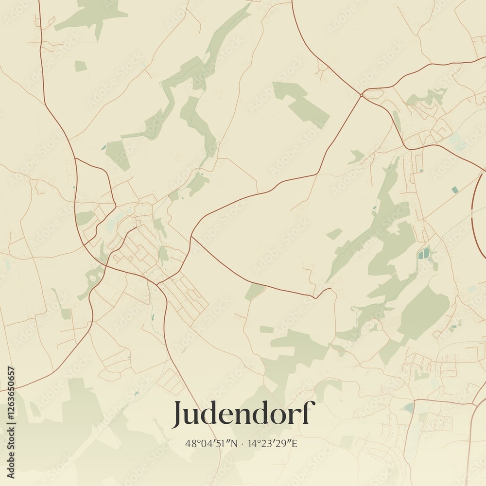 Vintage map of Judendorf, Austria.