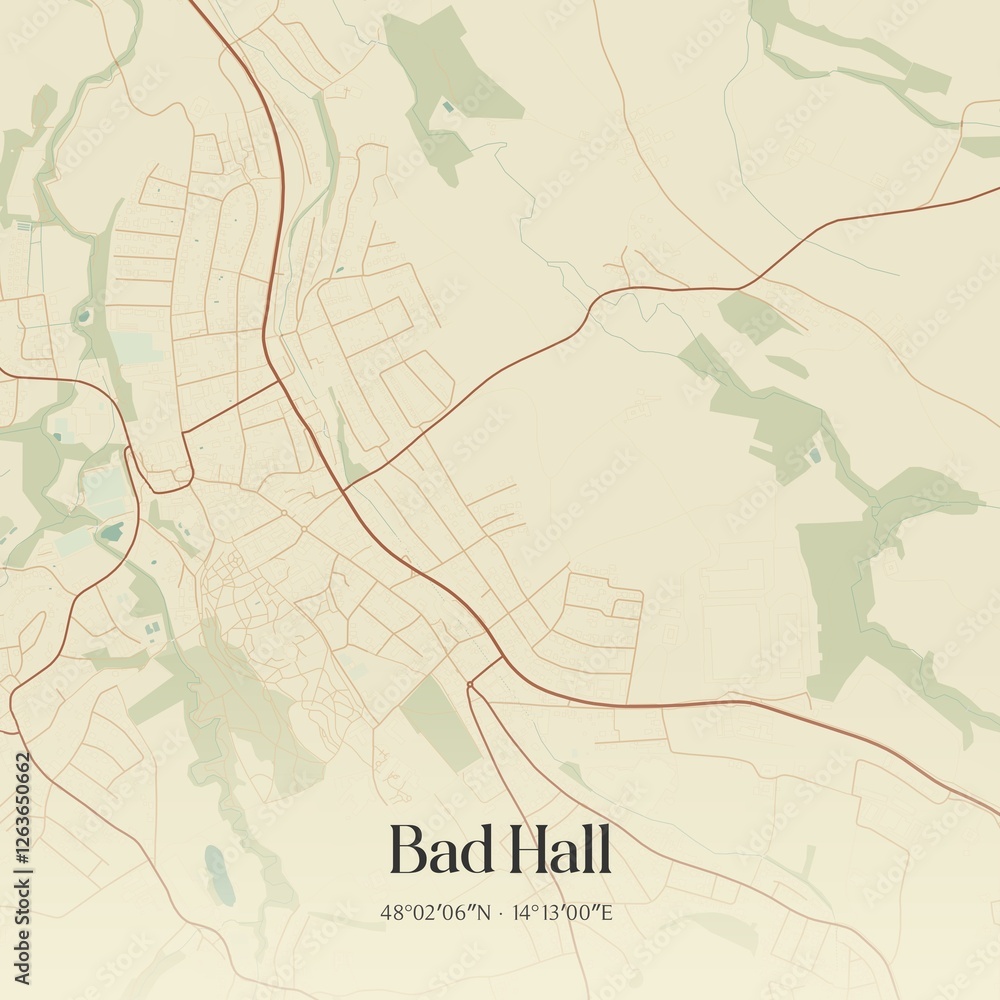 Vintage map of Bad Hall, Austria.