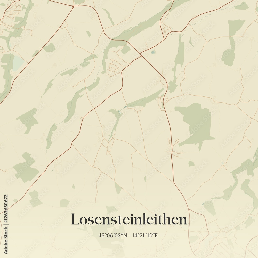 Vintage map of Losensteinleithen, Austria.