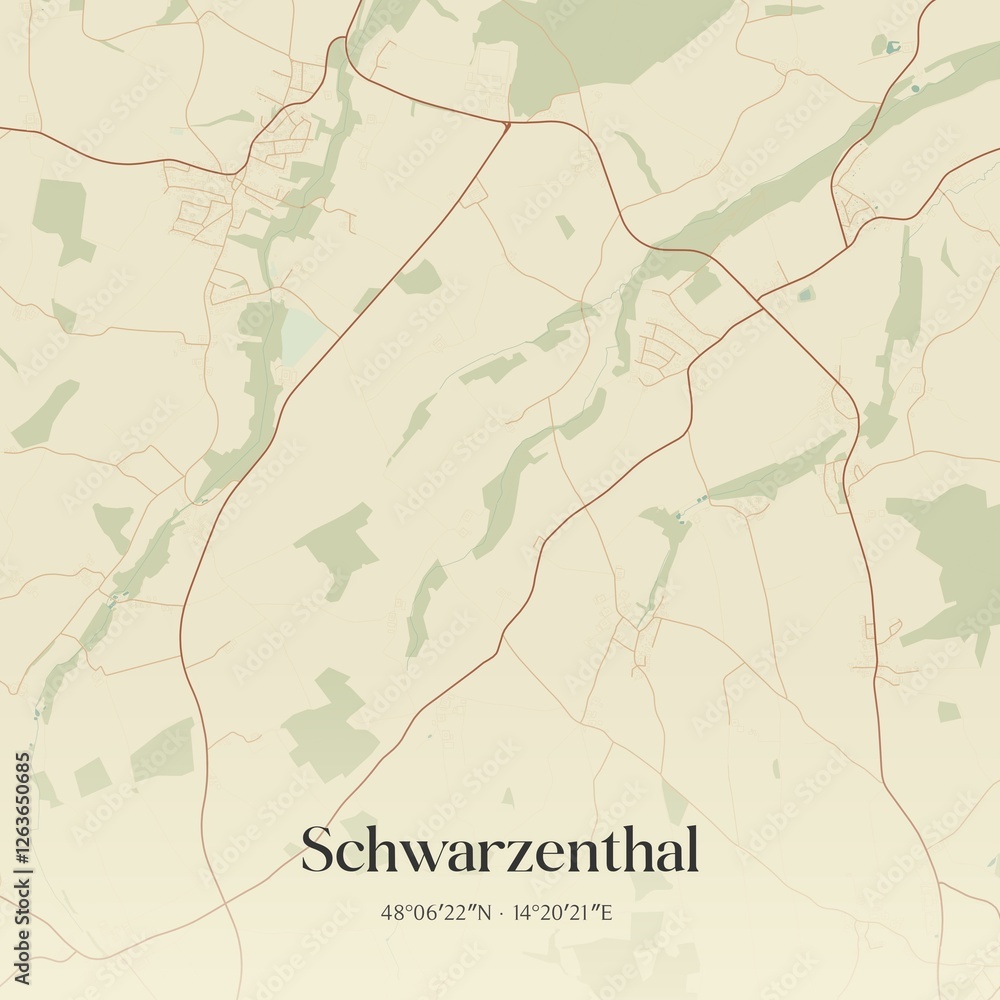 Vintage map of Schwarzenthal, Austria.
