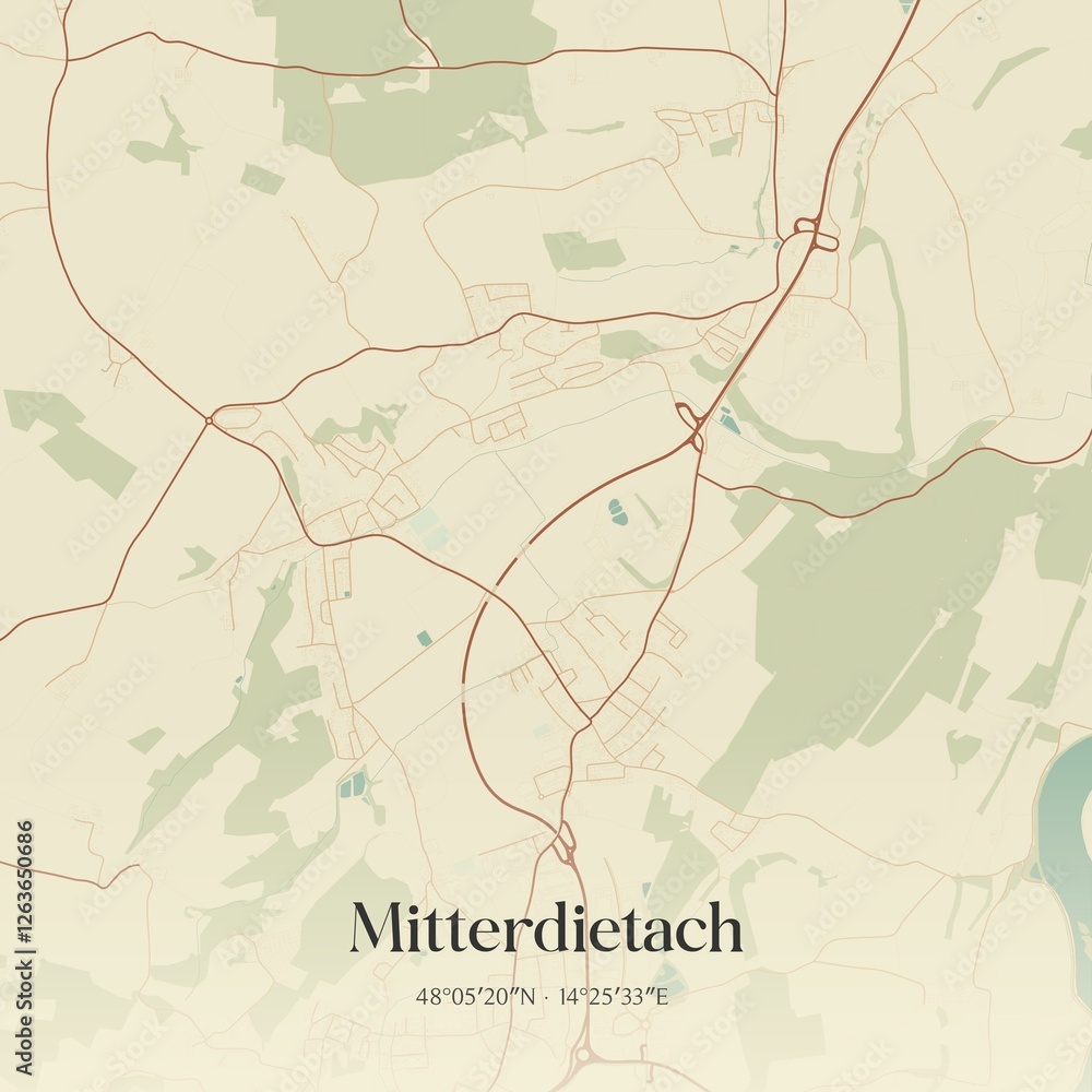 Vintage map of Mitterdietach, Austria.