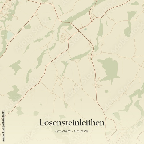 Obraz na płótnie Vintage map of Losensteinleithen, Austria. w salonie
