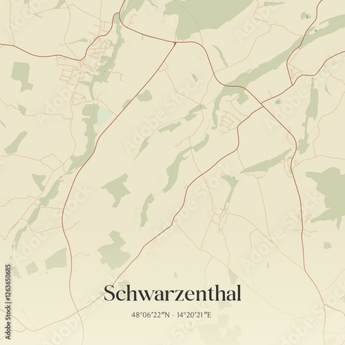 Obraz na płótnie Vintage map of Schwarzenthal, Austria. w salonie